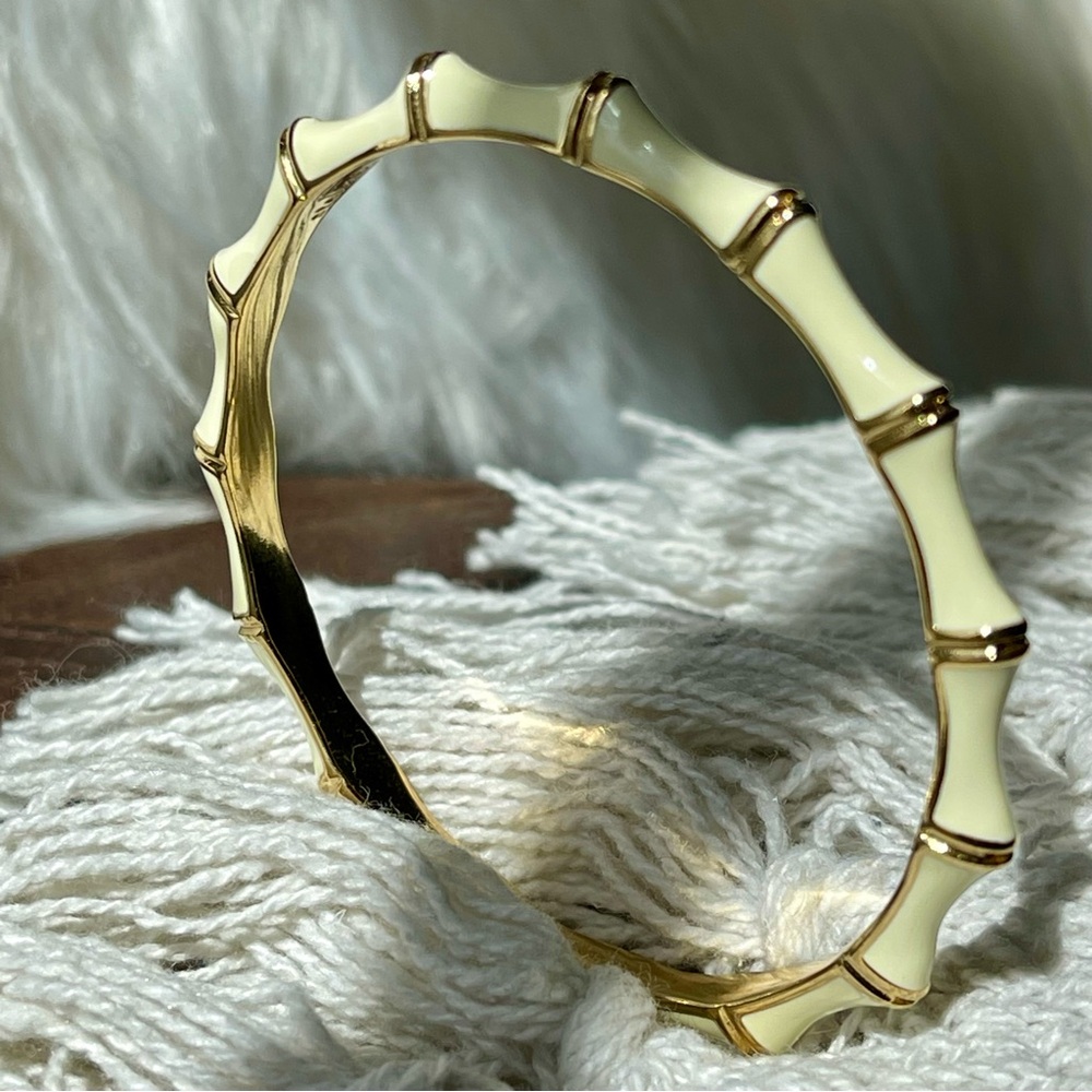 Stella & Dot | Julep Gold Cream Enamel Bamboo Thin Stackable Bracelet